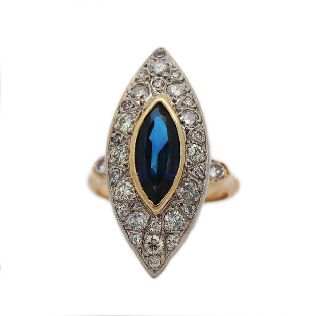 18CT Yellow Gold French Sapphire & Diamond Art Deco Ring