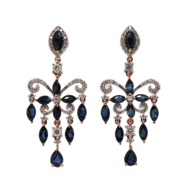 14CT Rose Gold Sapphire & Diamond Earrings