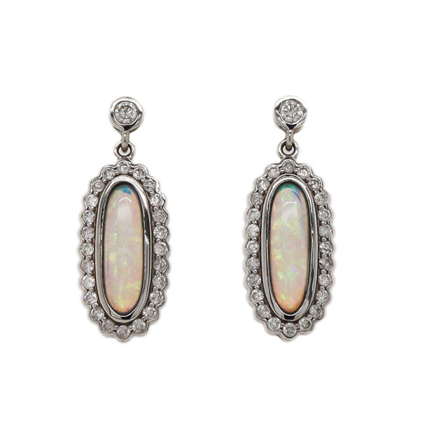 14CT white gold Opal & Diamond Earrings