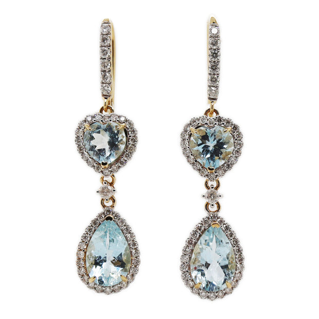 14CT Yellow Gold Aquamarine & Diamond Earrings