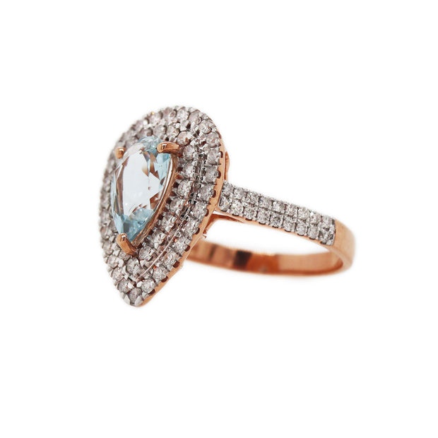 14CT rose gold Aquamarine & Diamond Ring