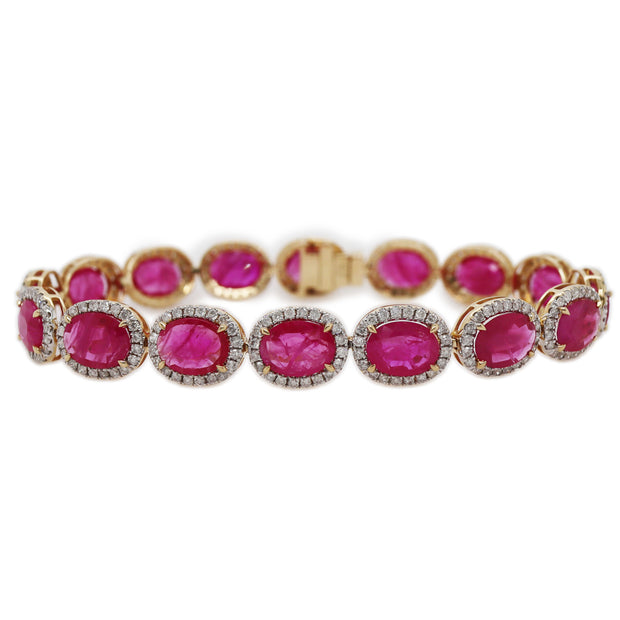 14CT Rose Gold Ruby & Diamond Bracelet