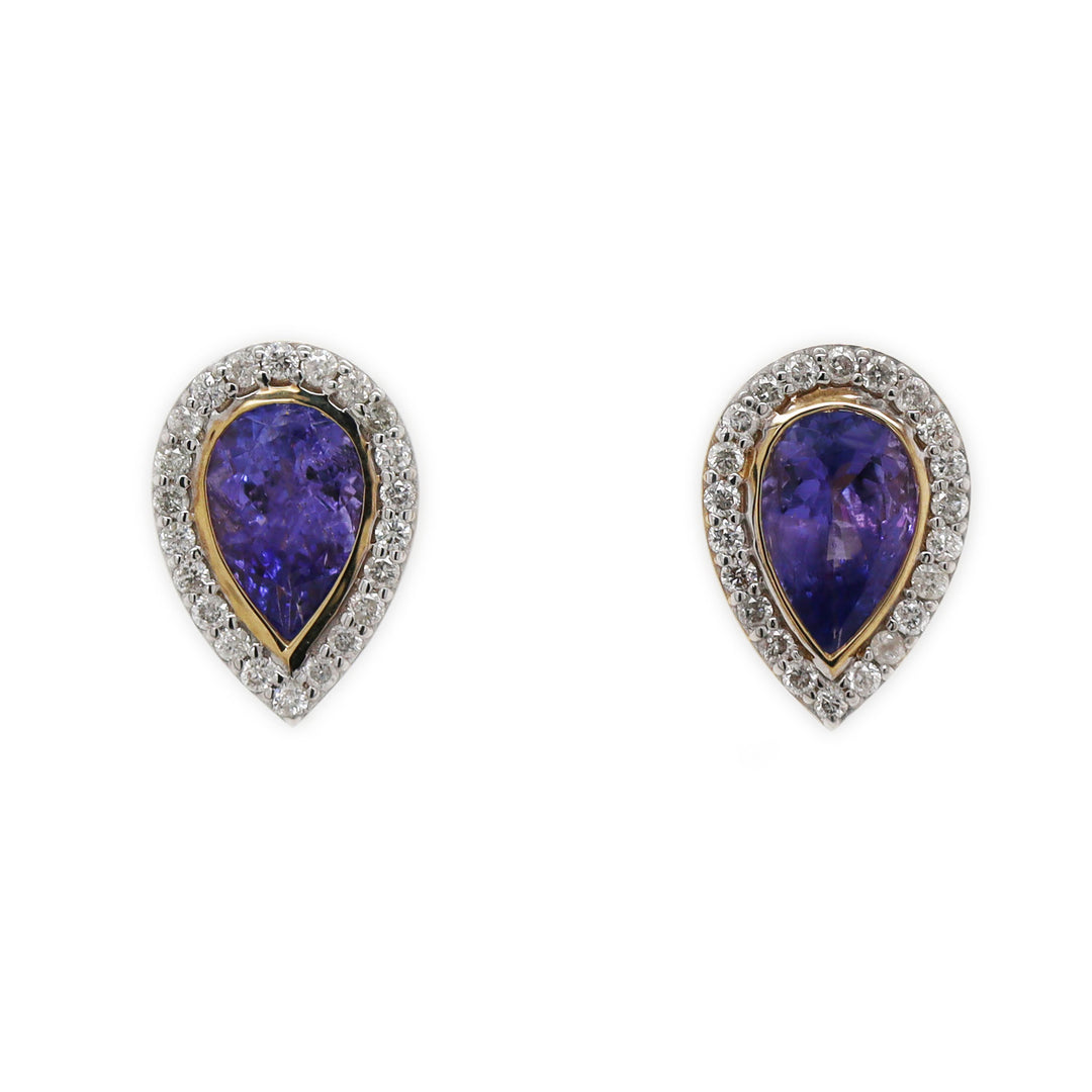 14CT Yellow Gold Tanzanite And Diamond Earrings