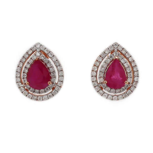 14CT Rose Gold Ruby And Diamond Earrings
