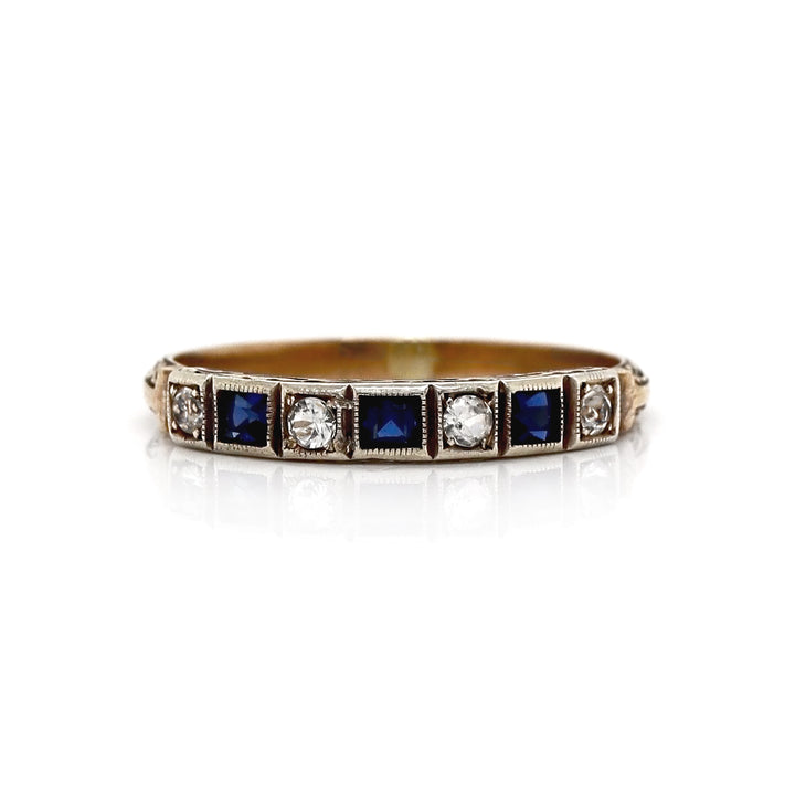 9CT Yellow And White Gold Sapphire With Diamond Vintage Half Eternity Ring