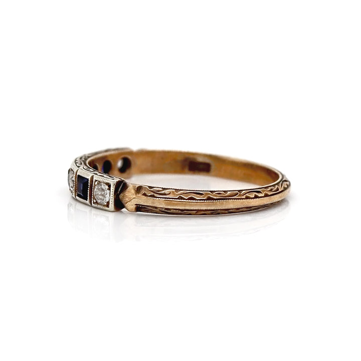 9CT Yellow And White Gold Sapphire With Diamond Vintage Half Eternity Ring