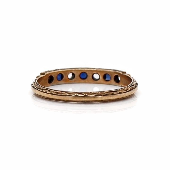 9CT Yellow And White Gold Sapphire With Diamond Vintage Half Eternity Ring