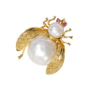 14CT Yellow Gold Vintage Ruby & Pearl Insect Brooch