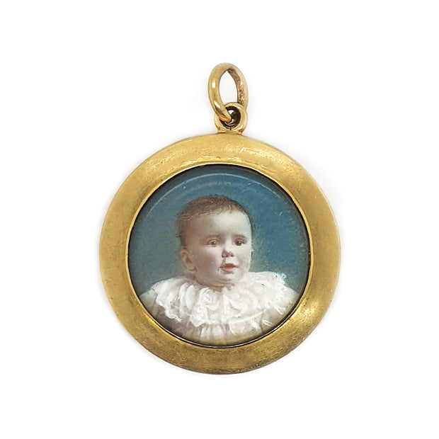 18CT Yellow Gold Antique Photo Locket Miniature Baby Portrait Pendant