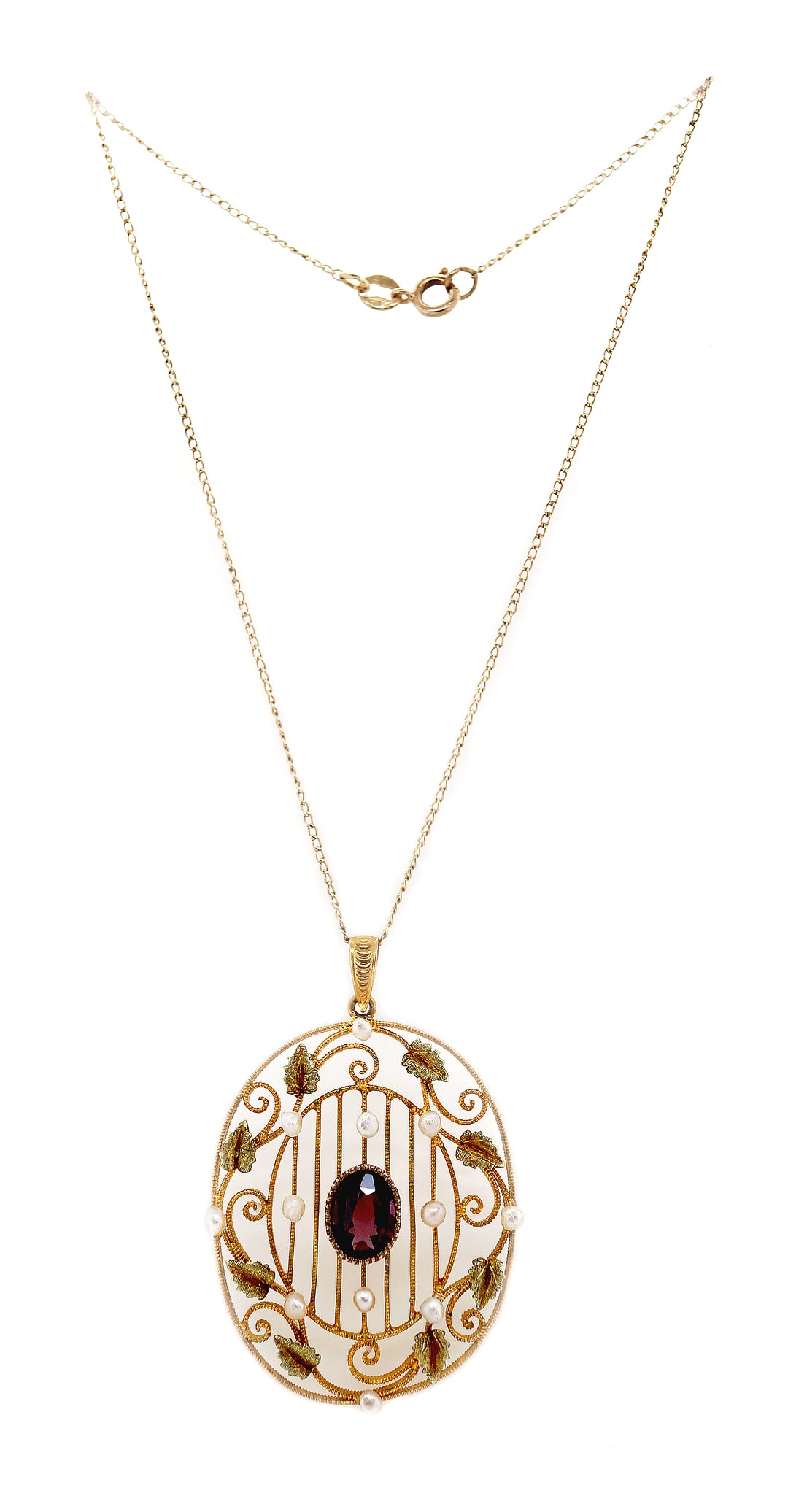 18CT Yellow Gold Vintage Amethyst And Seed Pearl Pendant With Necklace