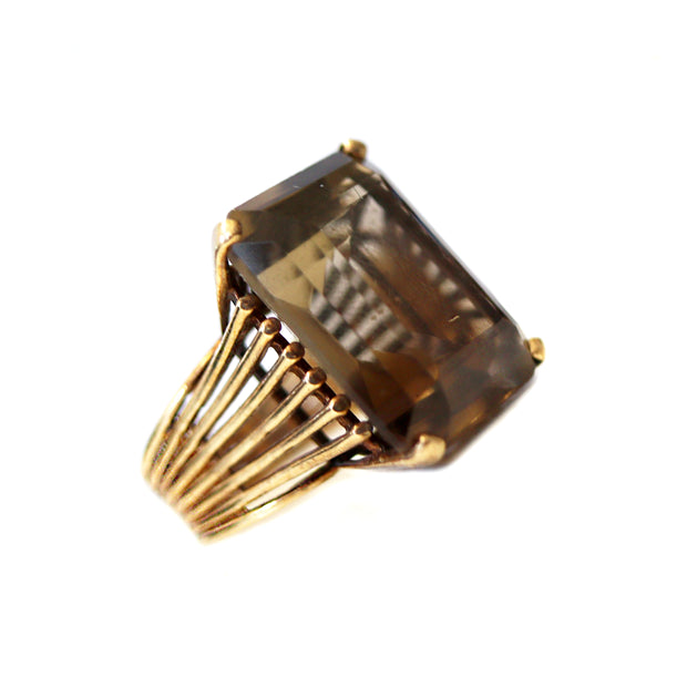 10CT Yellow Gold Large Smokey Quartz Vintage Cocktail Ring