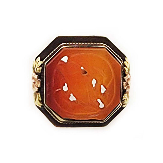 14CT Tri-colour Gold Carnelian Carved Intaglio Ring C.1930