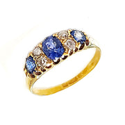 18CT Yellow Gold Antique Sapphire & Diamond Ring C.1890