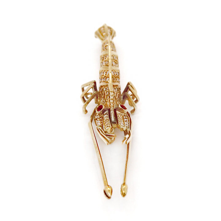 18CT Yellow Gold Diamond & Ruby Shrimp Brooch