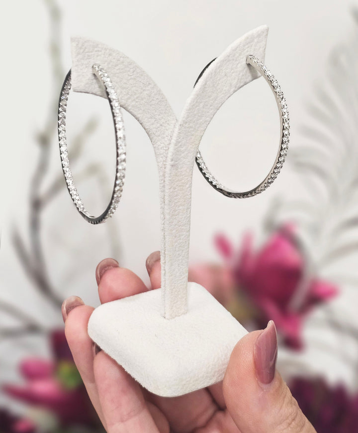 18CT White Gold 3.00CT Diamond Hoop Earrings