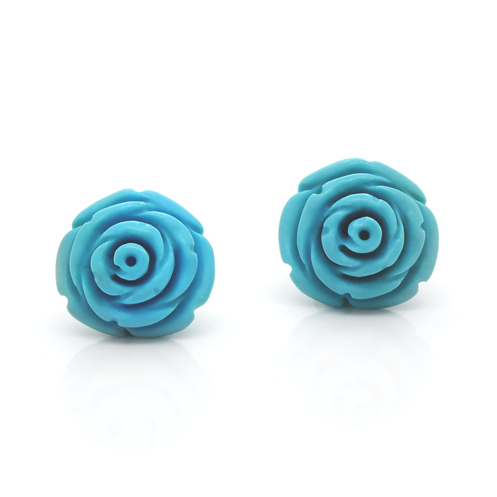 18CT Yellow Gold Carved Rose Turquoise Earrings