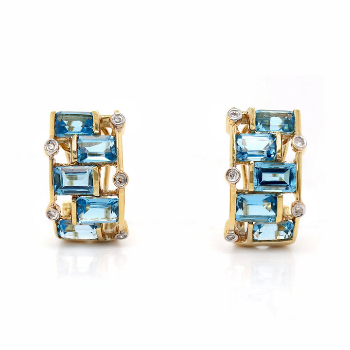 18ct Yellow Gold Blue Topaz & Diamond Earrings
