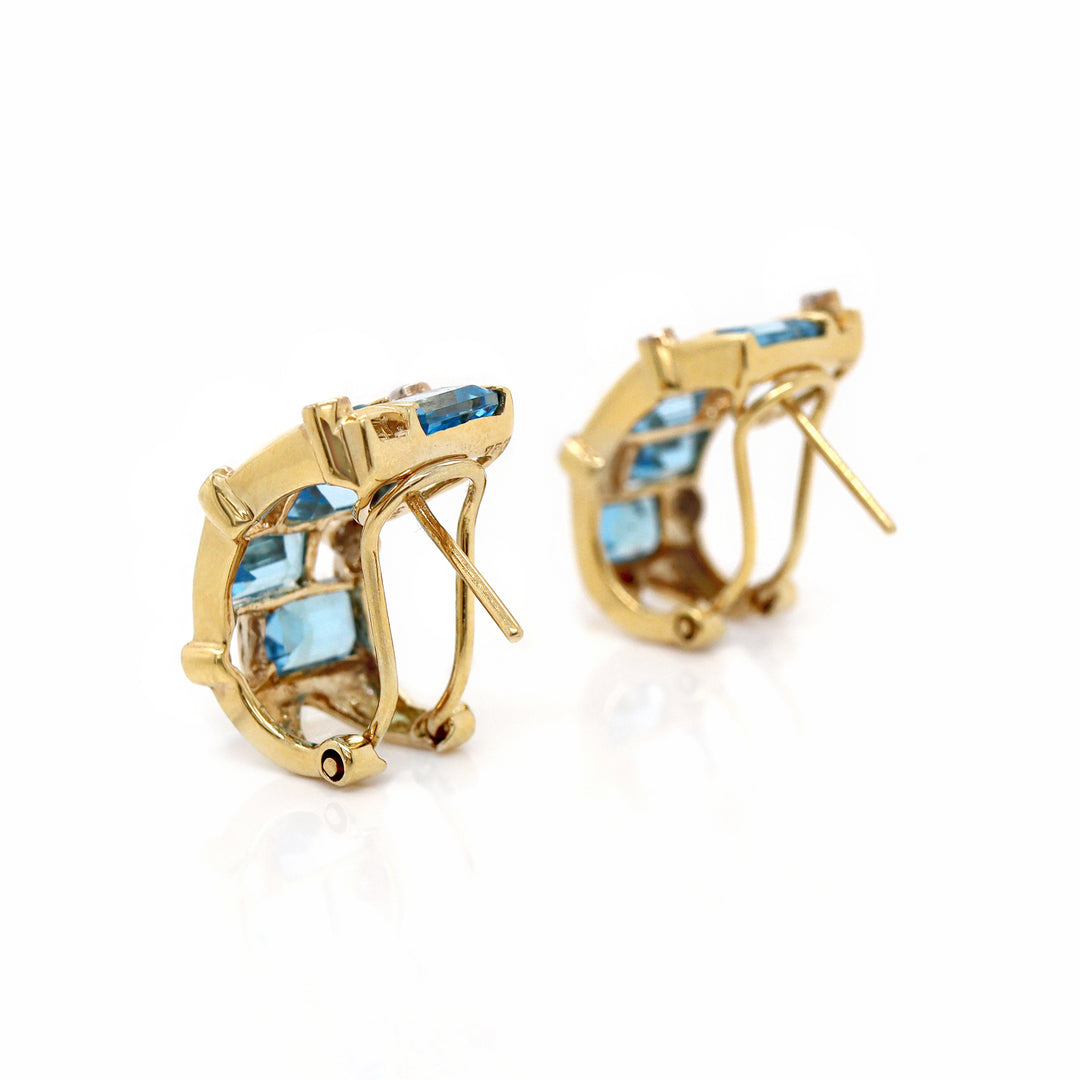 18ct Yellow Gold Blue Topaz & Diamond Earrings