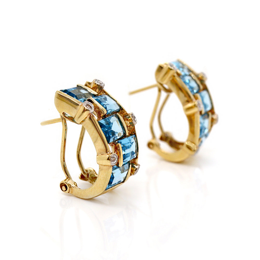 18ct Yellow Gold Blue Topaz & Diamond Earrings