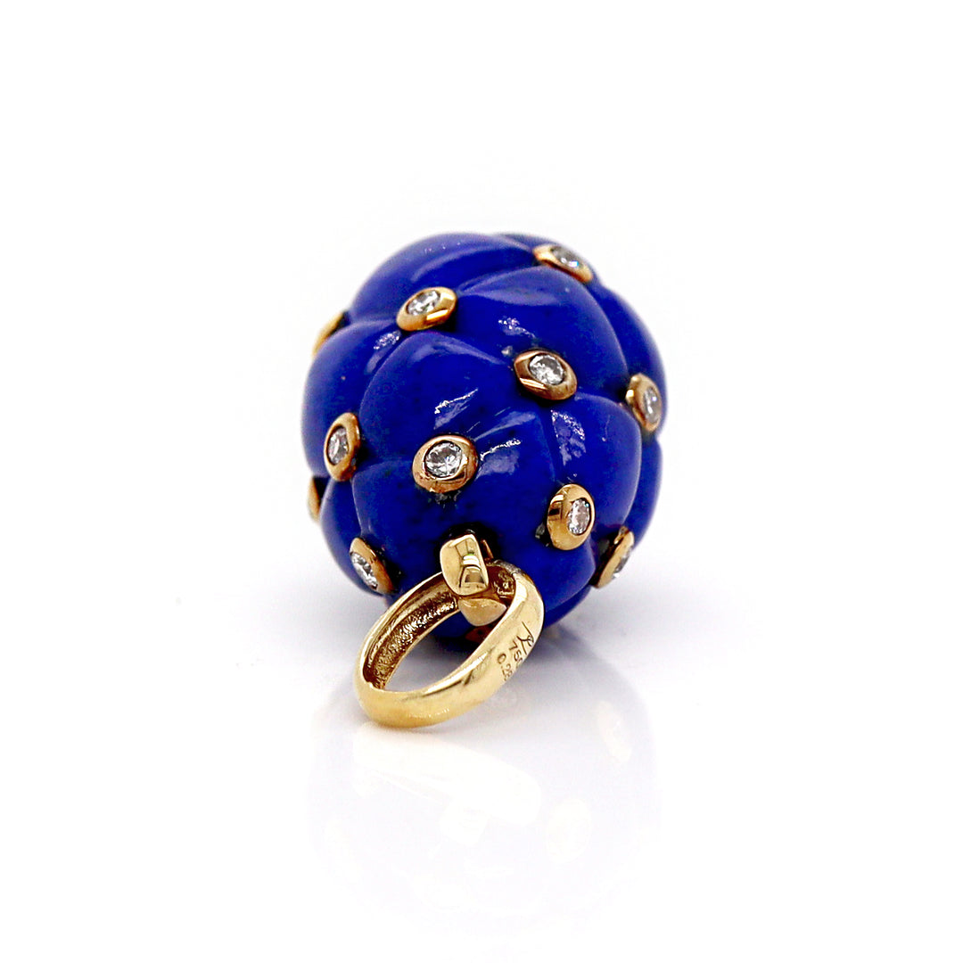 18ct Yellow Gold Lapis Lazuli & Diamond Egg Pendant