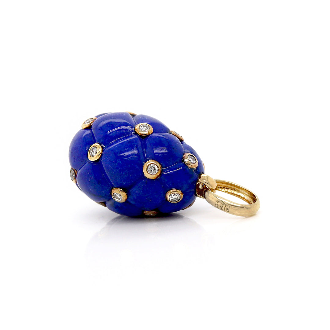 18ct Yellow Gold Lapis Lazuli & Diamond Egg Pendant