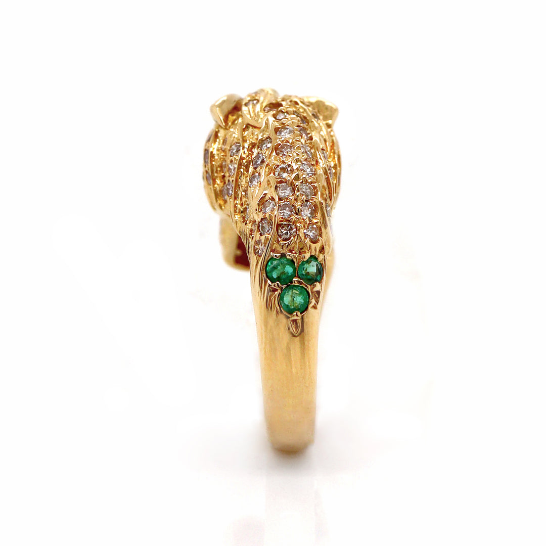18ct Yellow Gold Diamond Ruby Emerald Horse Ring