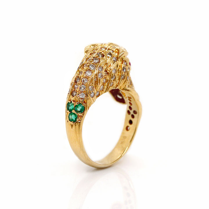 18ct Yellow Gold Diamond Ruby Emerald Horse Ring