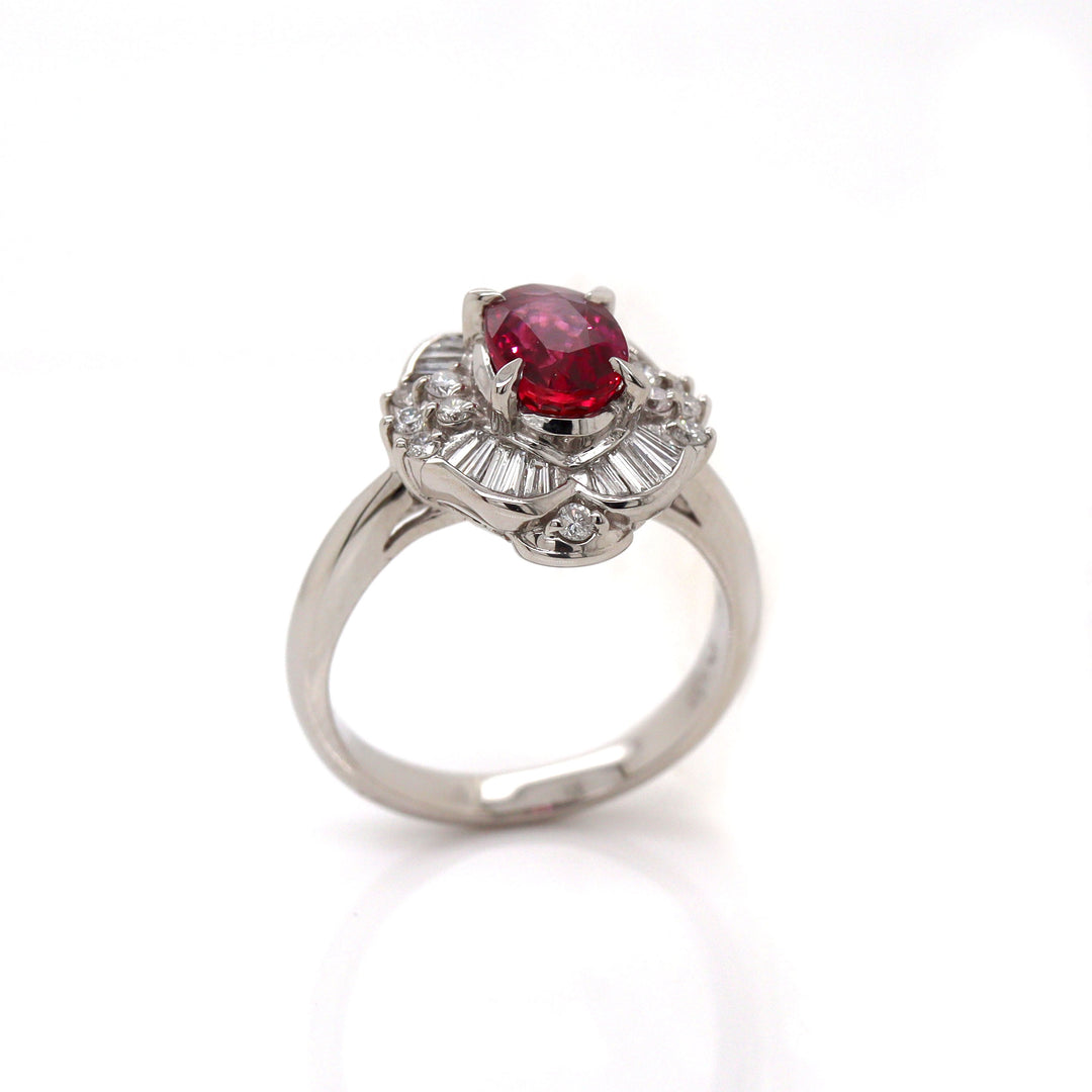 Platinum Pt900 Ruby & Diamond Ring