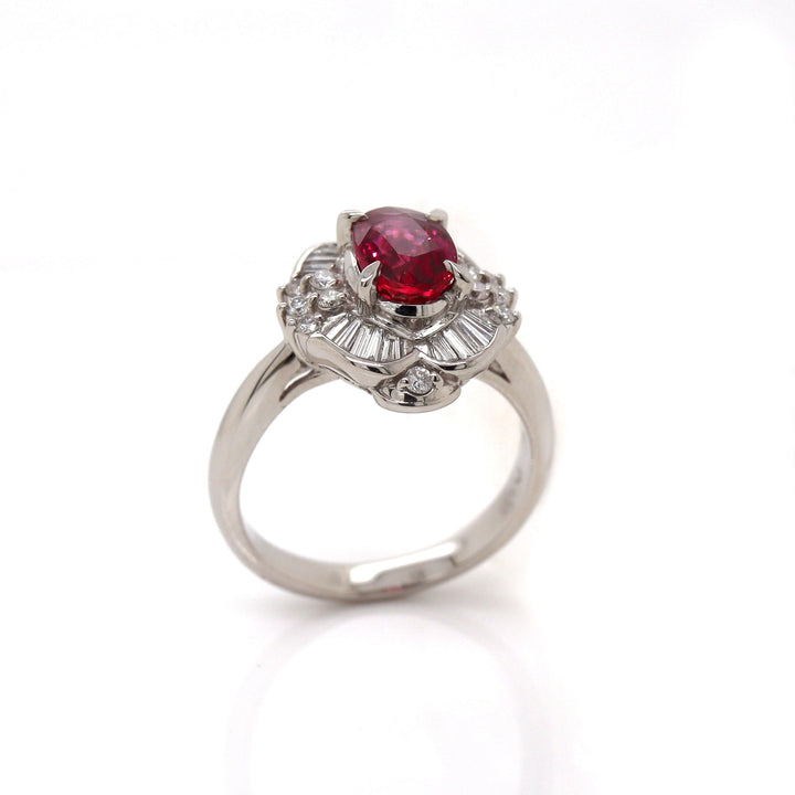 Platinum Pt900 Ruby & Diamond Ring