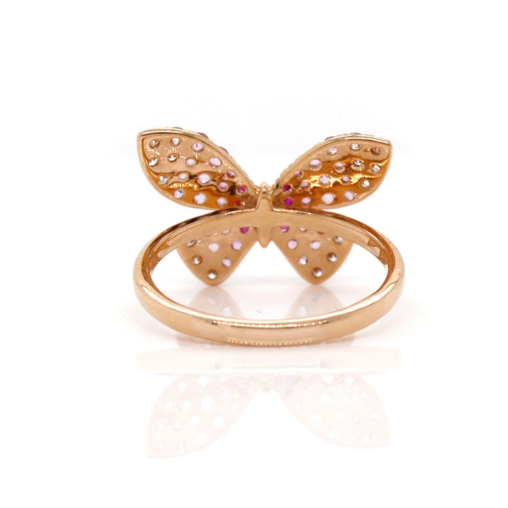 18ct Rose Gold Ruby Sapphire & Diamond Butterfly Ring