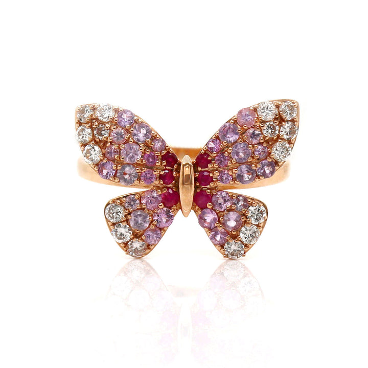 18ct Rose Gold Ruby Sapphire & Diamond Butterfly Ring