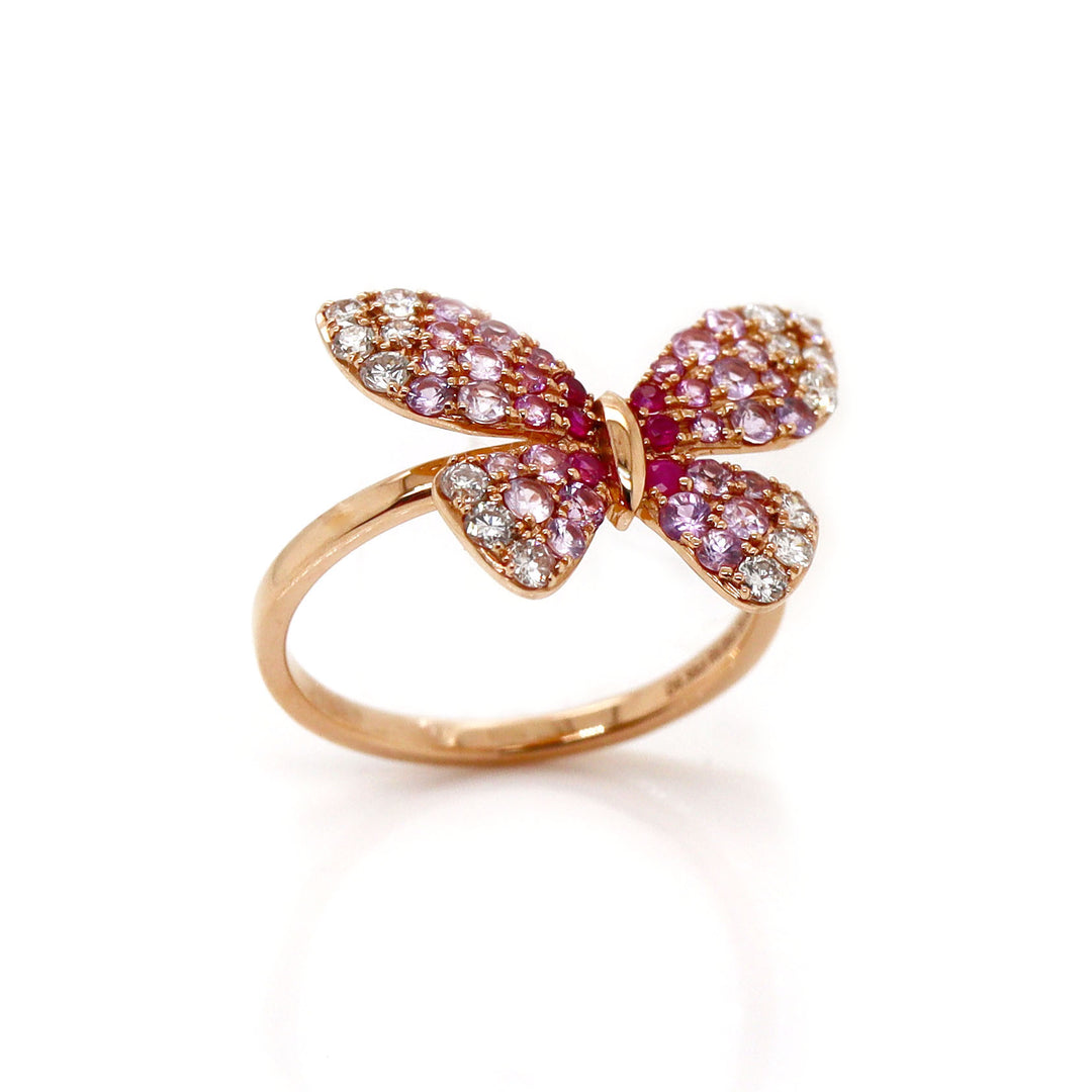 18ct Rose Gold Ruby Sapphire & Diamond Butterfly Ring