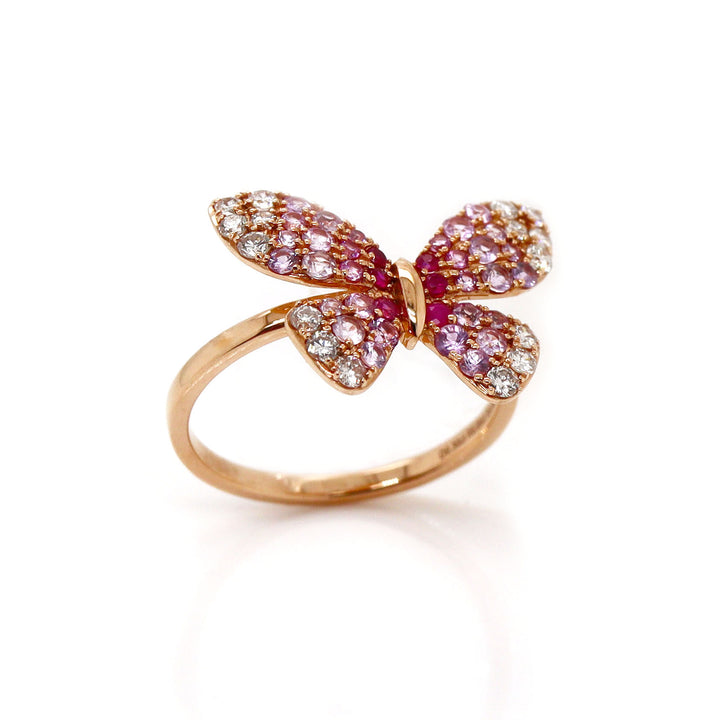 18ct Rose Gold Ruby Sapphire & Diamond Butterfly Ring