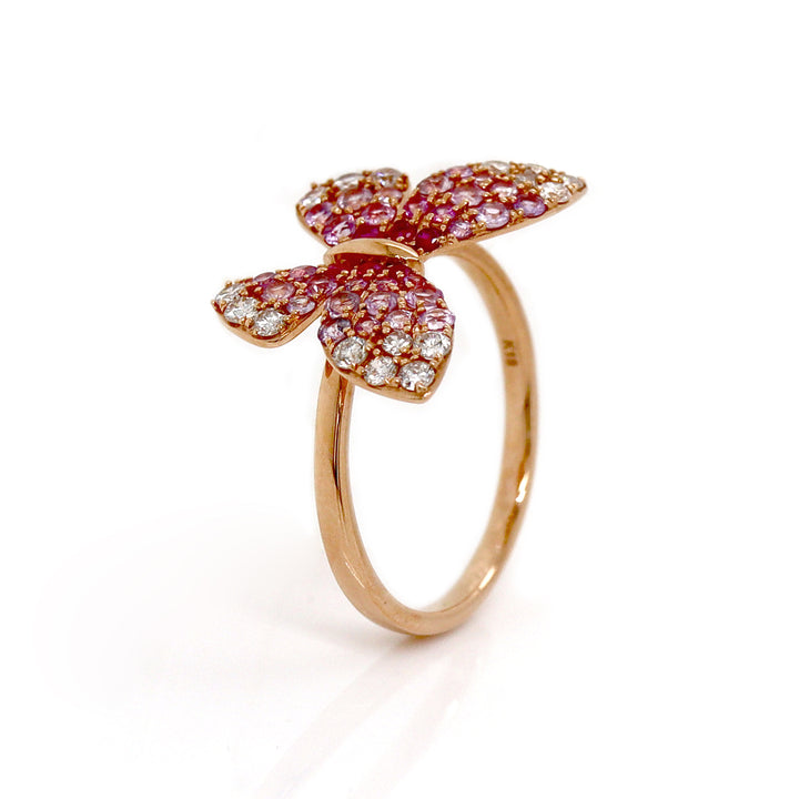 18ct Rose Gold Ruby Sapphire & Diamond Butterfly Ring