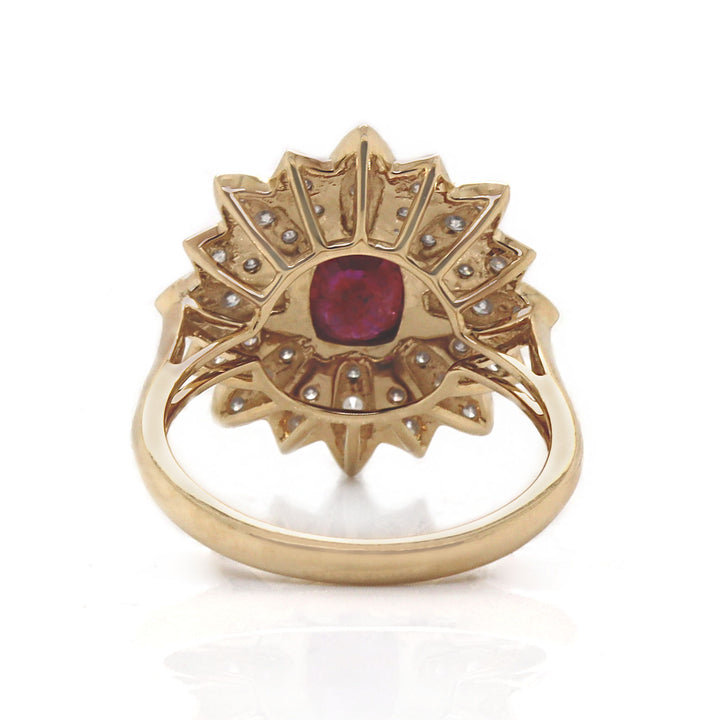 14CT Yellow Gold No Heat Ruby And Diamond Floral Ring