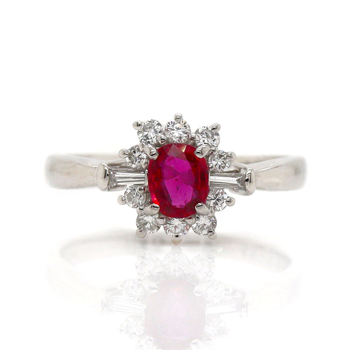 Platinum Pt900 Ruby and Diamond Ring