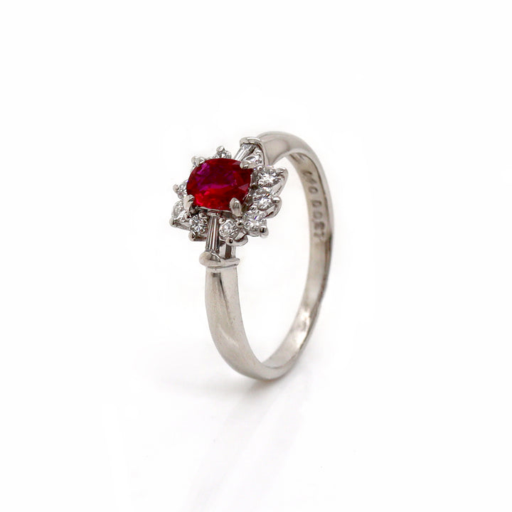 Platinum Pt900 Ruby and Diamond Ring