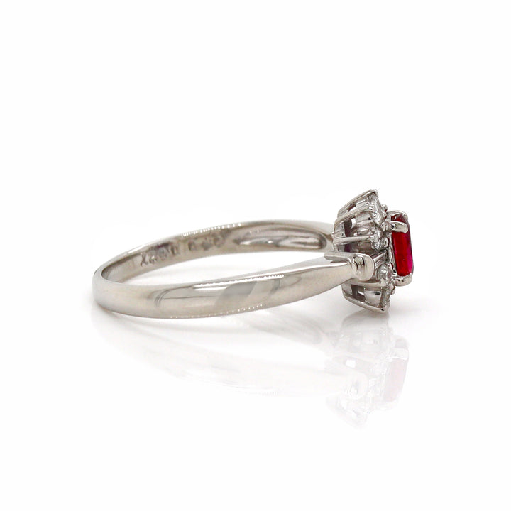 Platinum Pt900 Ruby and Diamond Ring