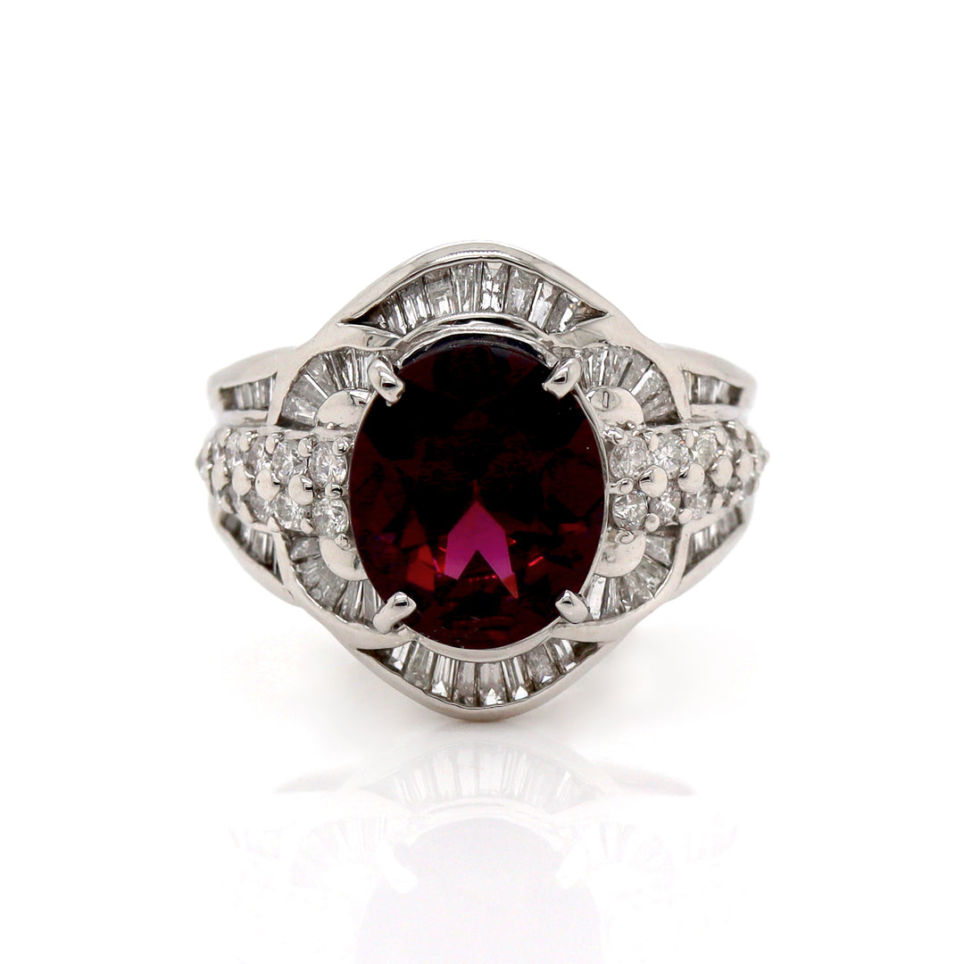 Platinum Pt900 Almandine Garnet & Diamond Ring