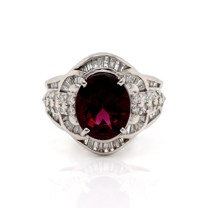 Platinum Pt900 Almandine Garnet & Diamond Ring