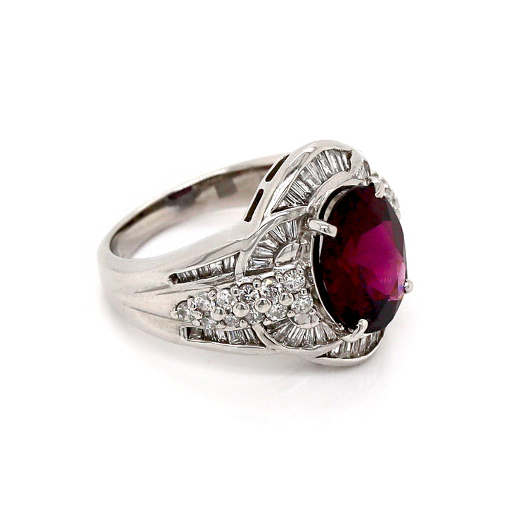 Platinum Pt900 Almandine Garnet & Diamond Ring