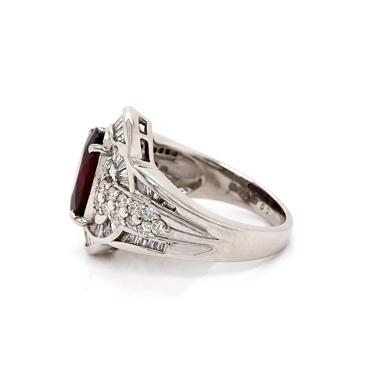 Platinum Pt900 Almandine Garnet & Diamond Ring