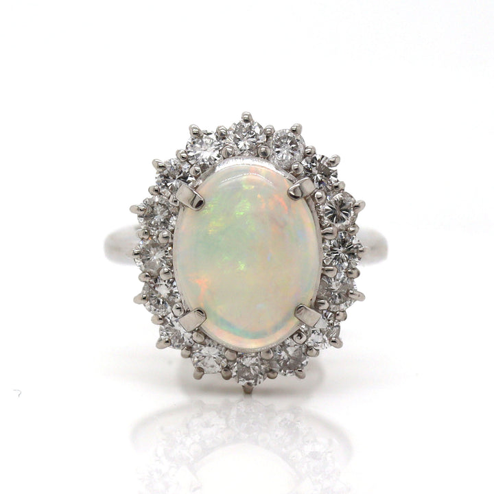 Platinum Pt900 Australian Opal and Diamond Ring