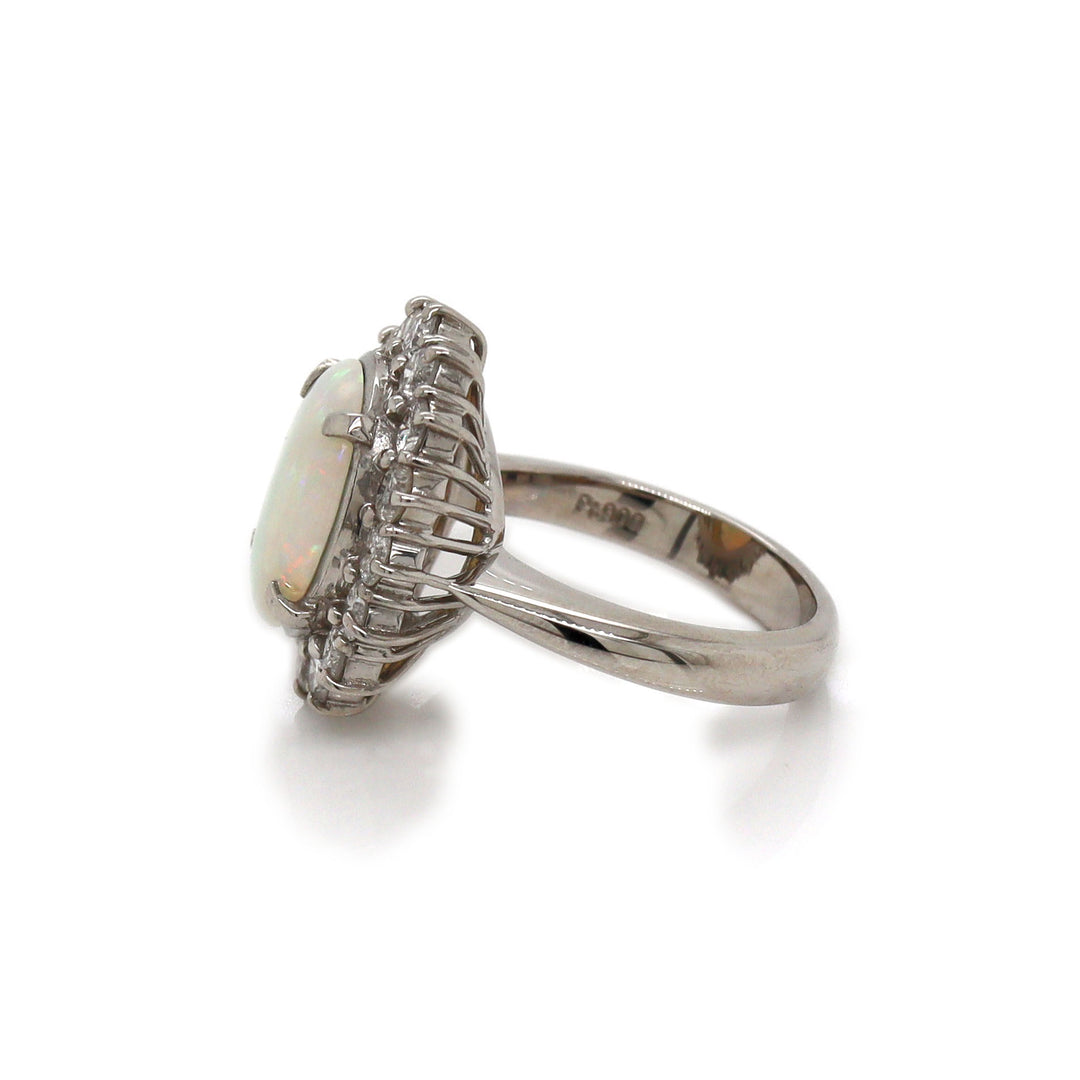 Platinum Pt900 Australian Opal and Diamond Ring