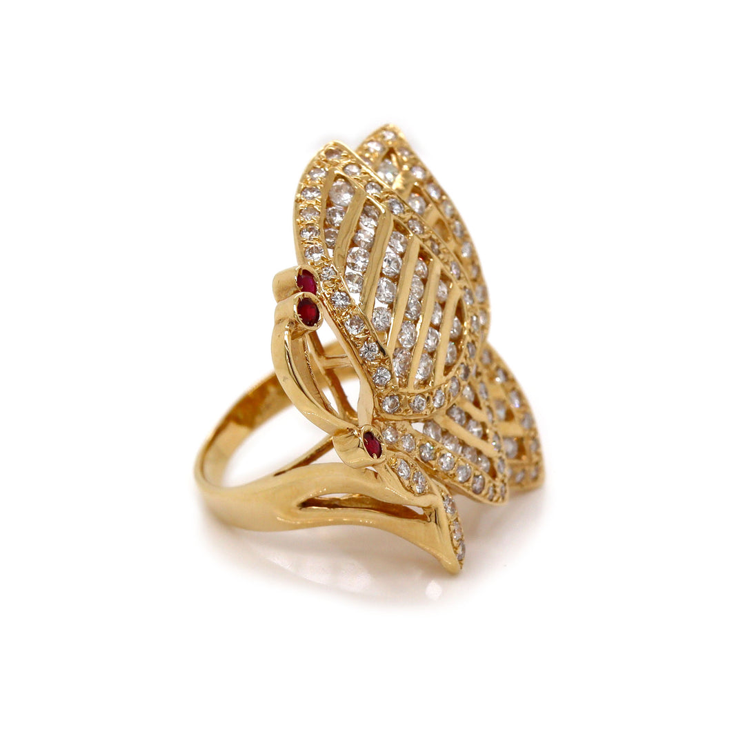 18ct Yellow Gold Ruby & Diamond Butterfly Ring