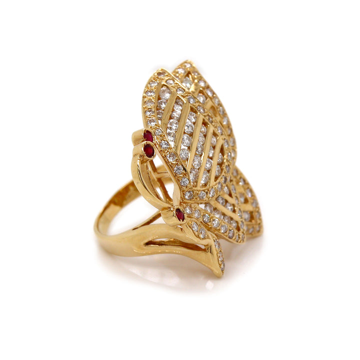 18ct Yellow Gold Ruby & Diamond Butterfly Ring