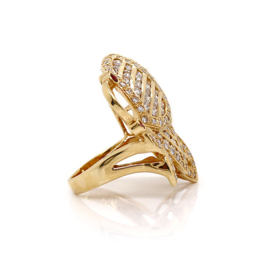 18ct Yellow Gold Ruby & Diamond Butterfly Ring