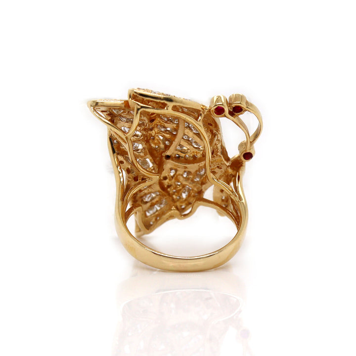 18ct Yellow Gold Ruby & Diamond Butterfly Ring
