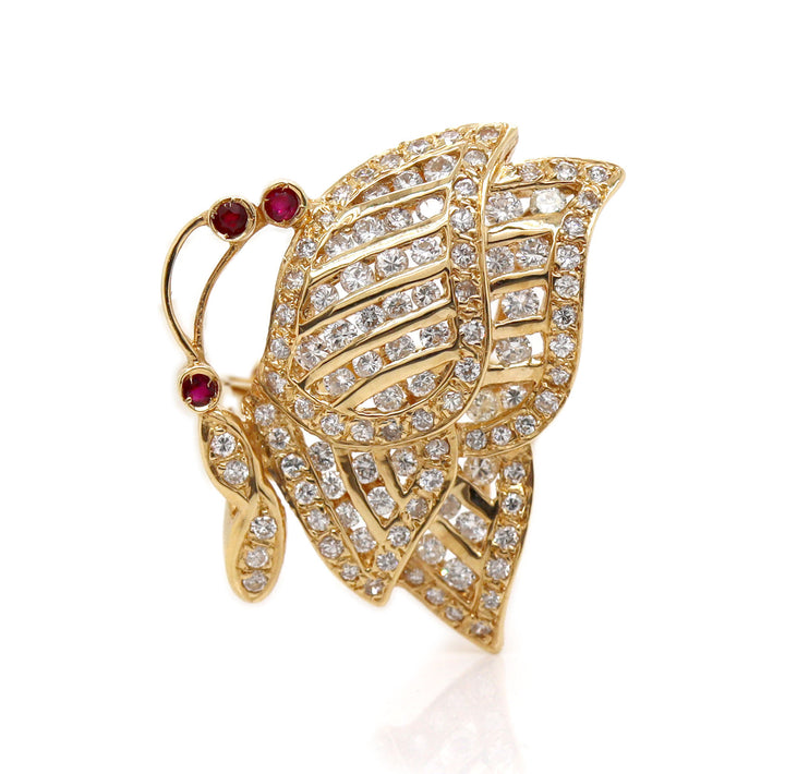 18ct Yellow Gold Ruby & Diamond Butterfly Ring