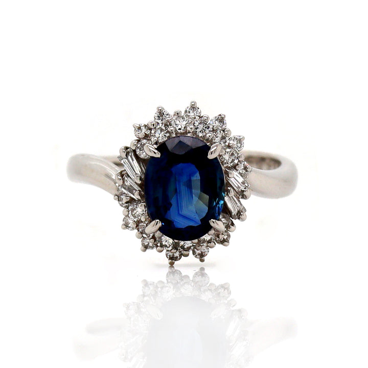 Platinum Pt900 Sapphire and Diamond Ring